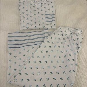 LAKE Pajama Set - Pima Crew Wide Leg Pajama Set in Serene Blue Multi Blossom